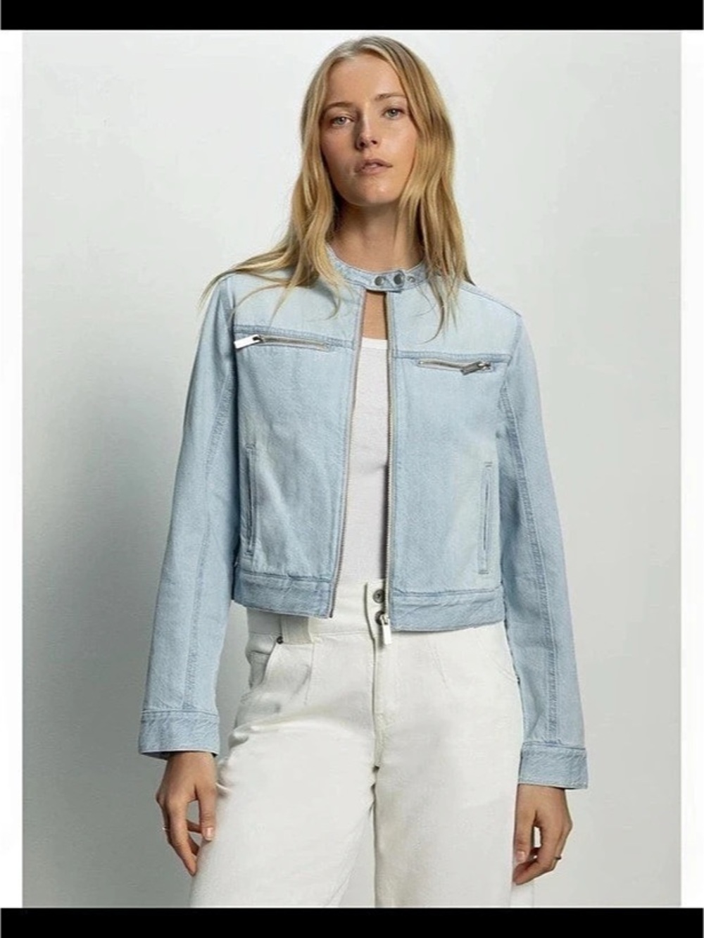 Sanctuary Soft Denim Cropped Moto Jacket Finish Line Light Blue Wash Size XS NWT